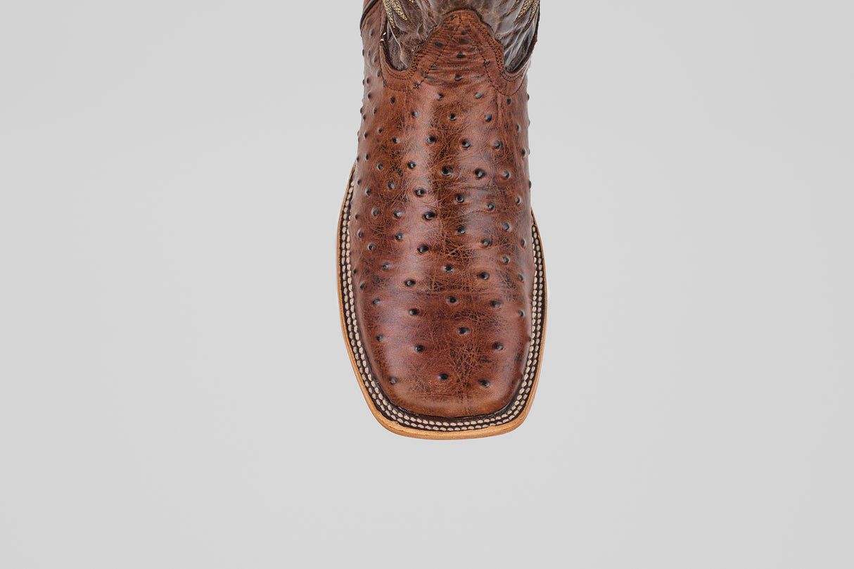 Ostrich Brown - Embossed Leather - Square Toe (E424)