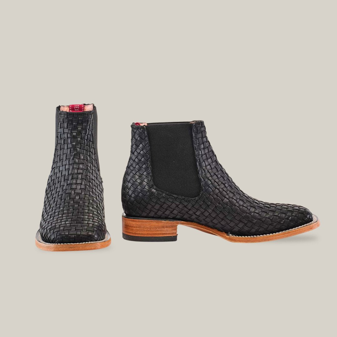 Basketweave Cowhide Ankle Boots