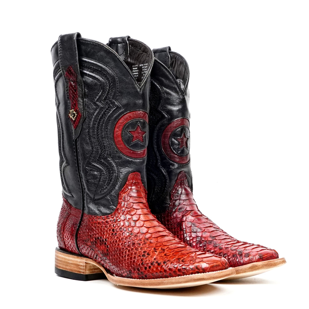 Tanner Python Boots - Ruby Red - Square Toe (PN30)