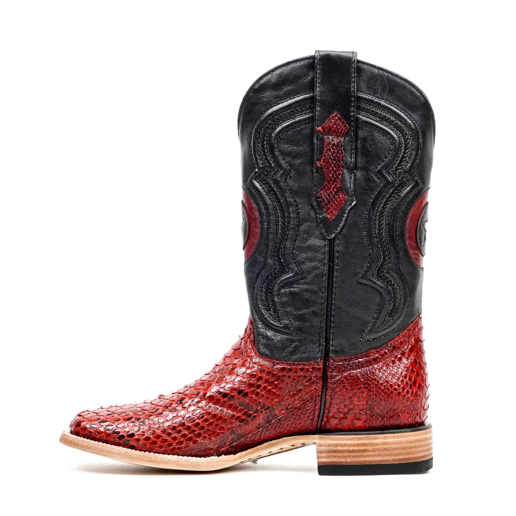 Tanner Python Boots - Ruby Red - Square Toe (PN30)