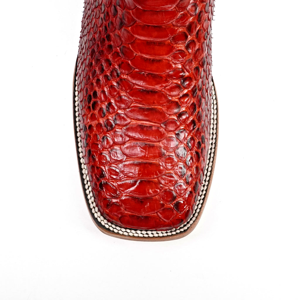 Tanner Python Boots - Ruby Red - Square Toe (PN30)
