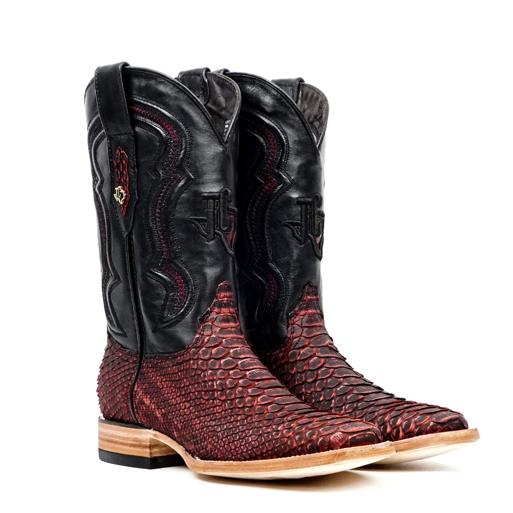 Tanner Python Boots - Nubuck Red - Square Toe (PN30)