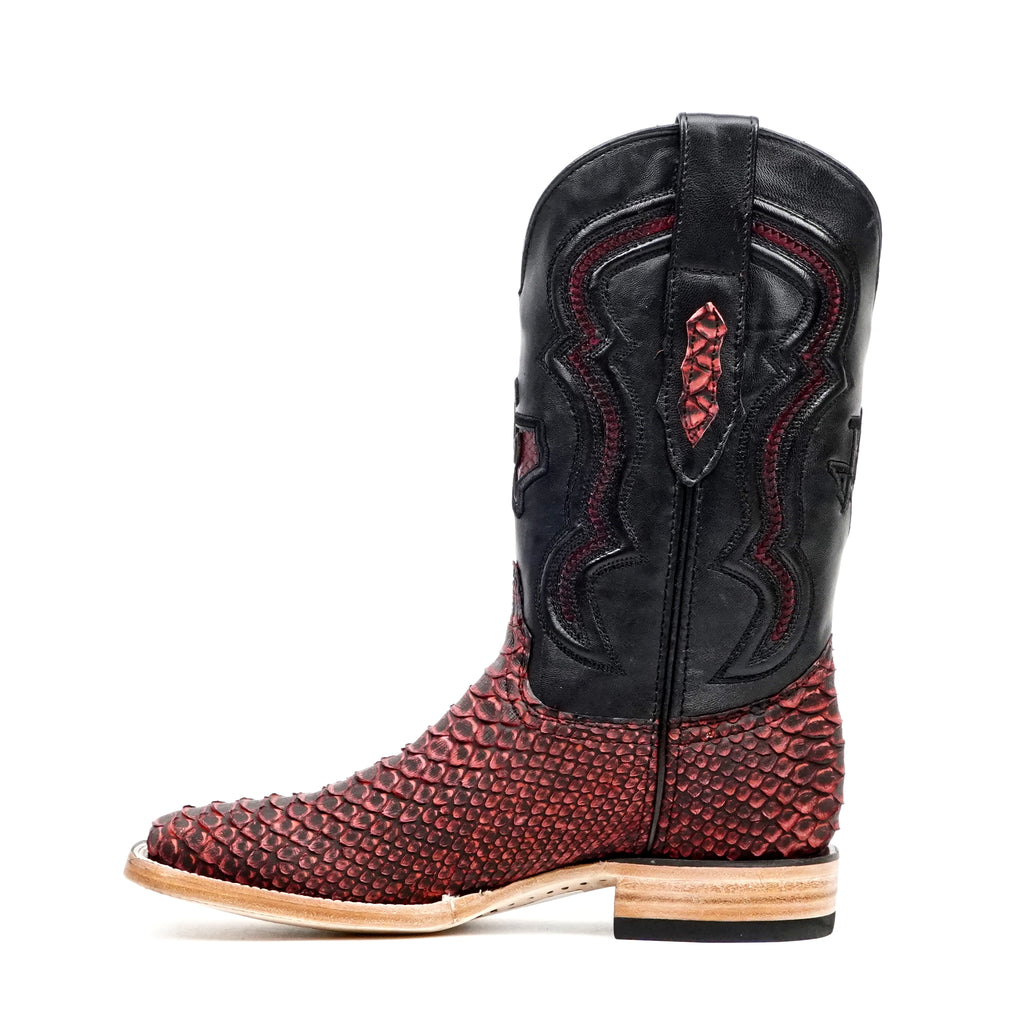 Tanner Python Boots - Nubuck Red - Square Toe (PN30)