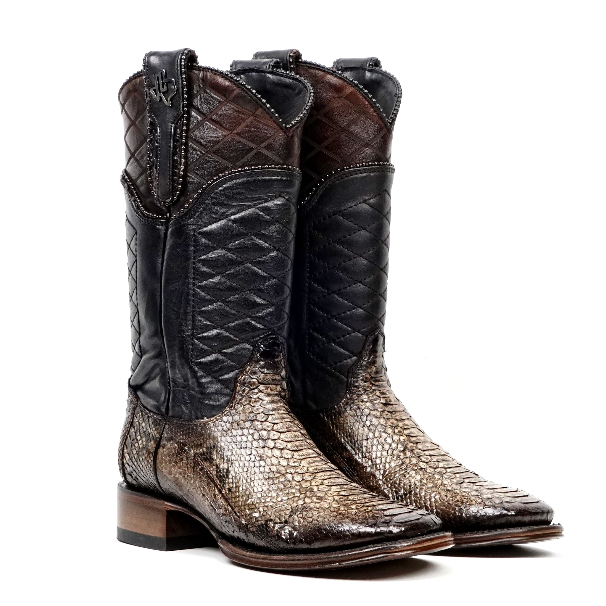 Tanner Platinum Python Boots - Chameleon - Square Toe