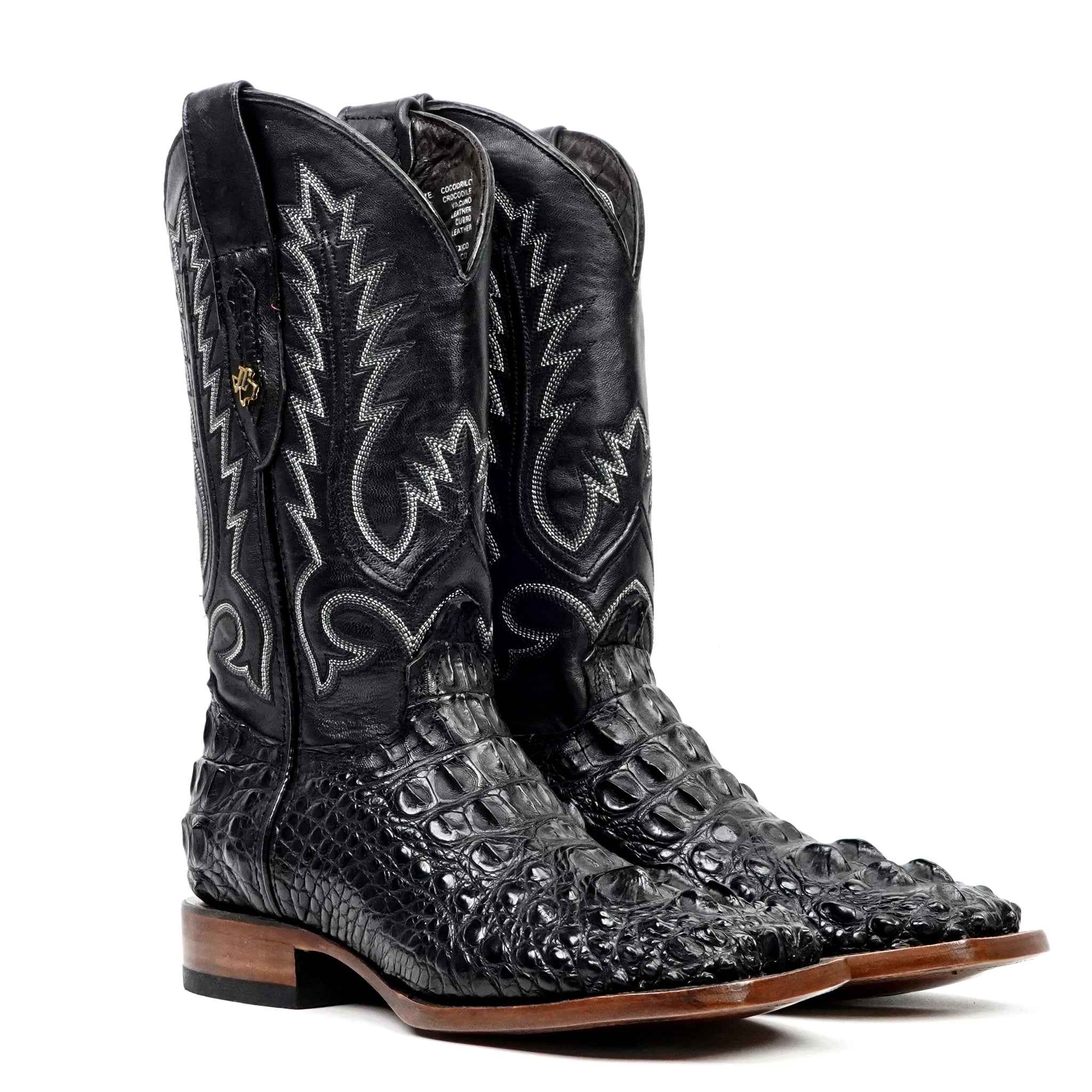 James Alligator Head Boots - Black - Square Toe (AP50)