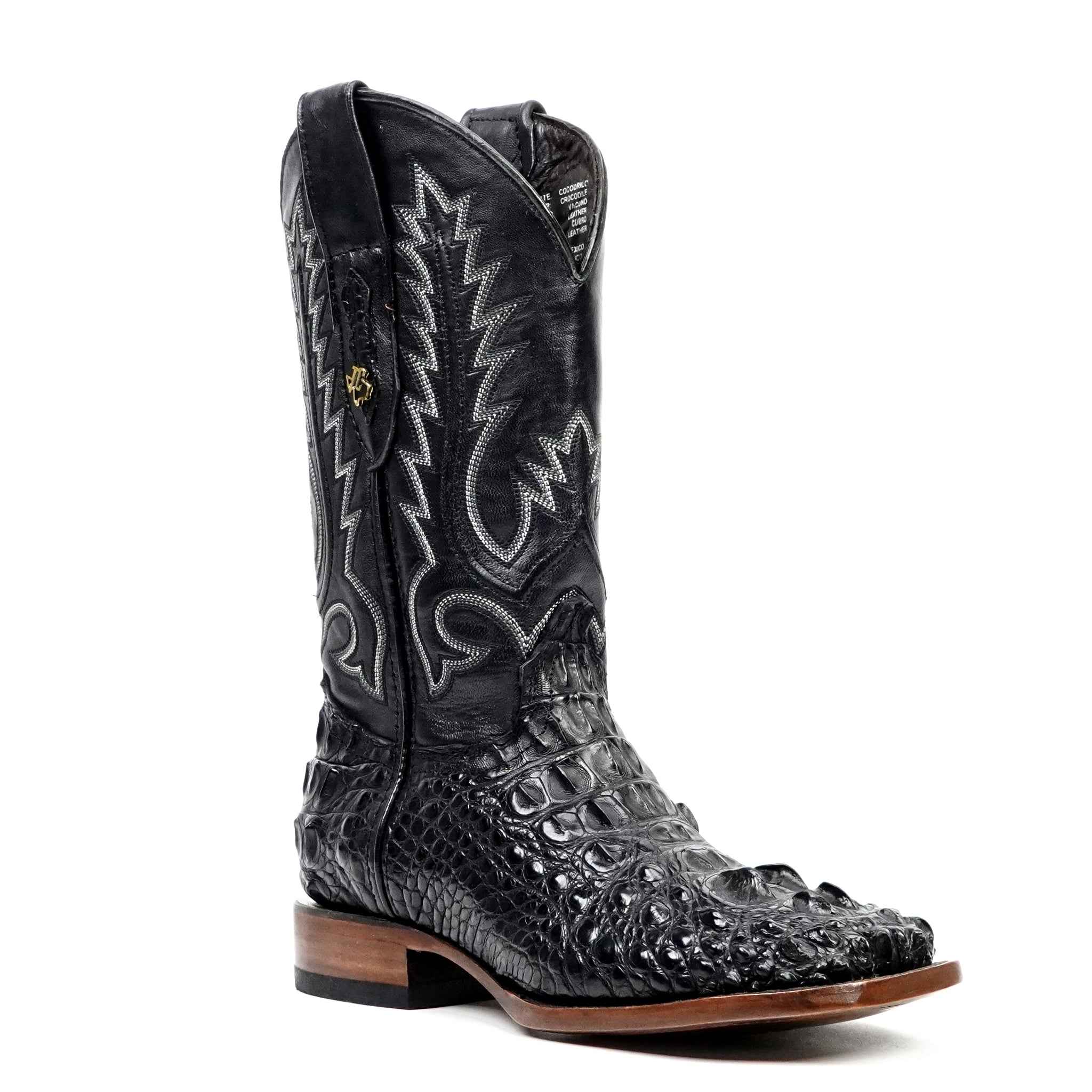 James Alligator Head Boots - Black - Square Toe (AP50)