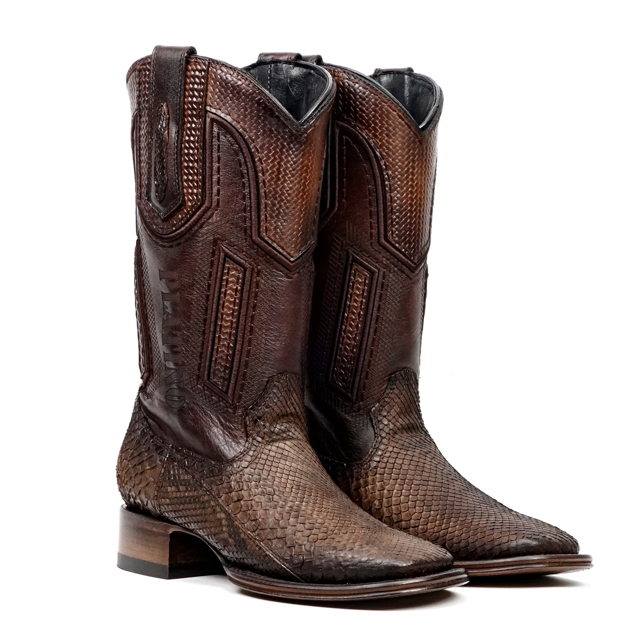 Tanner Platinum Python Boots - Tamarind - Square Toe