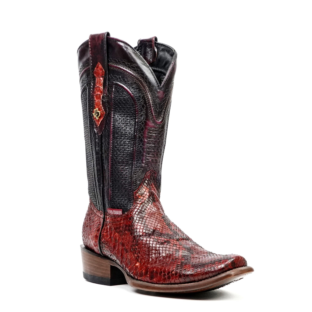 Tanner Python Boots – Ruby Red – Narrow Square Toe (DP100)