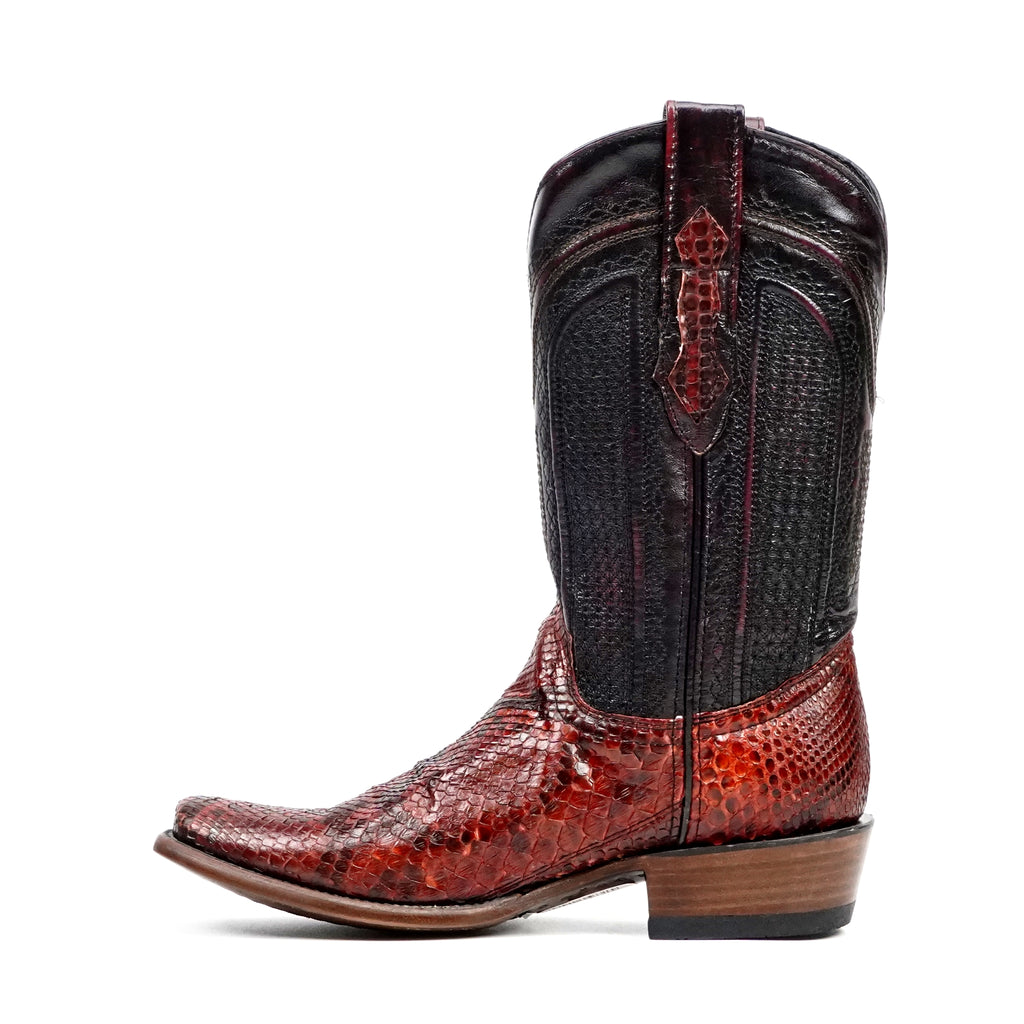 Tanner Python Boots – Ruby Red – Narrow Square Toe (DP100)