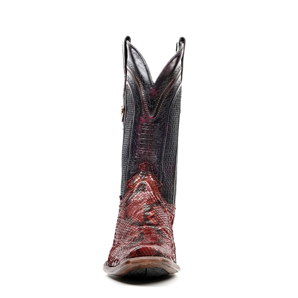 Tanner Python Boots – Ruby Red – Narrow Square Toe (DP100)