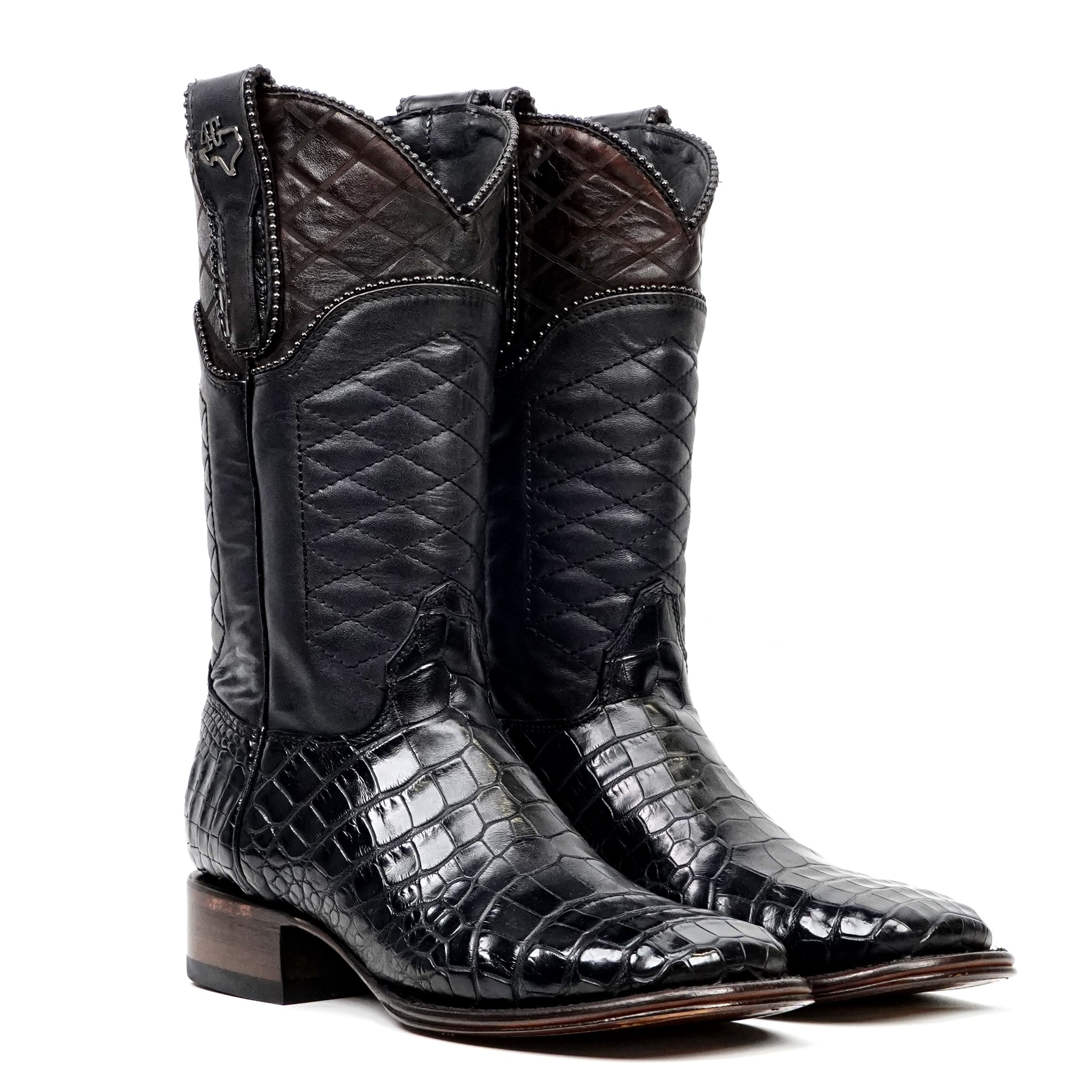James Platinum Alligator Belly Boots - Black - Square Toe