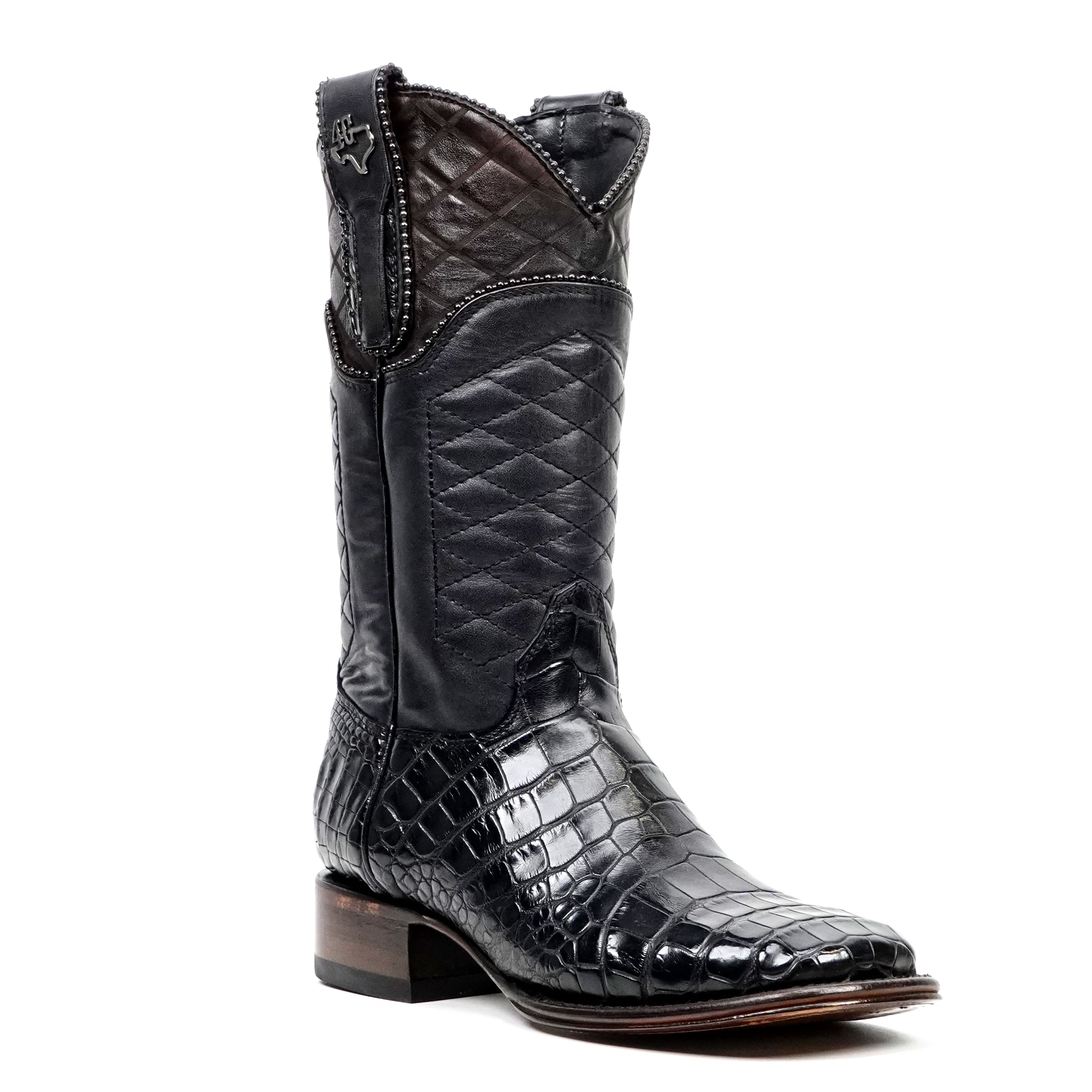 James Platinum Alligator Belly Boots - Black - Square Toe