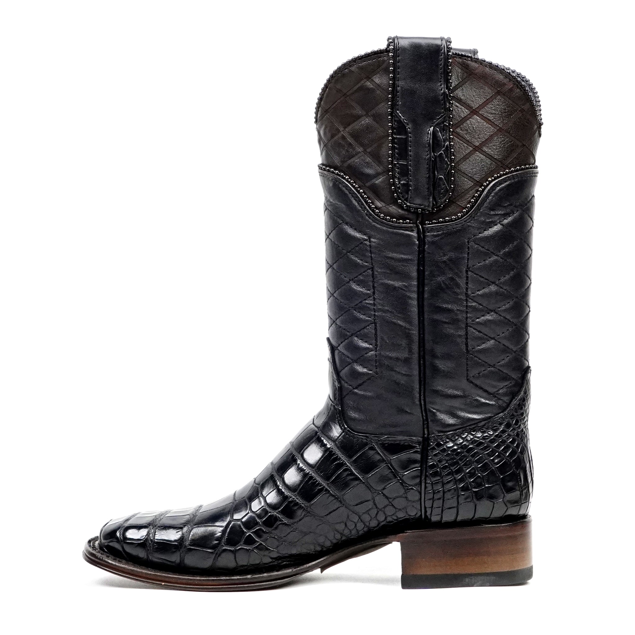 James Platinum Alligator Belly Boots - Black - Square Toe