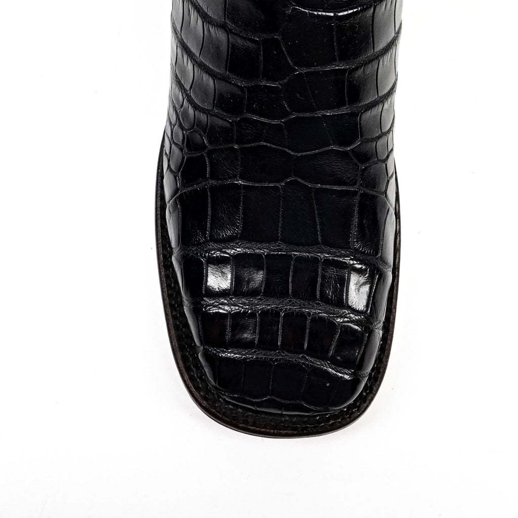 James Platinum Alligator Belly Boots - Black - Square Toe - Gomez Western Wear