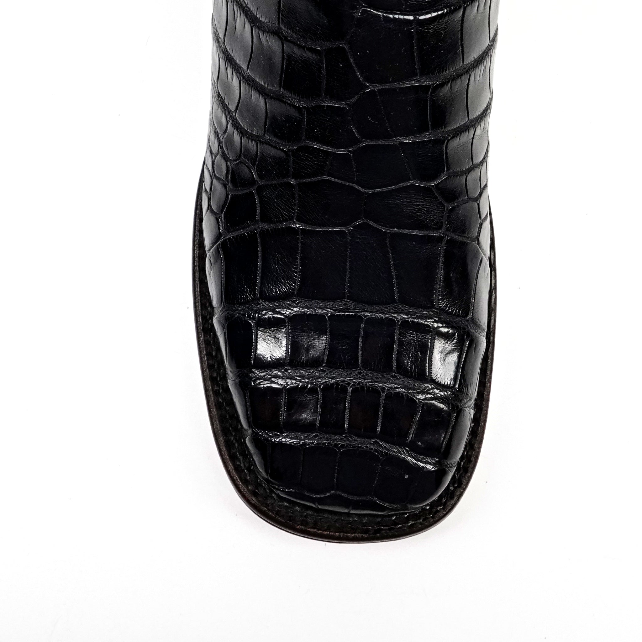 James Platinum Alligator Belly Boots - Black - Square Toe