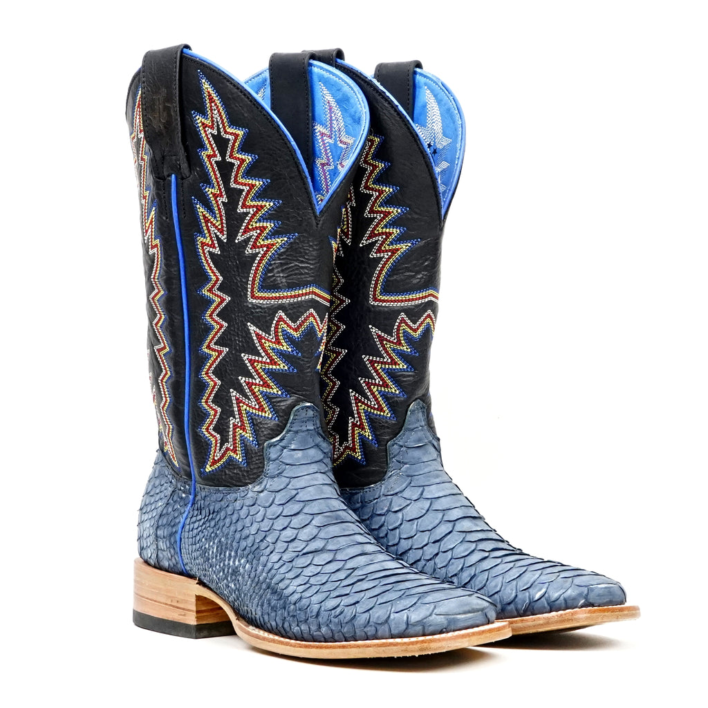 Braxton Python Boots - Denim Blue - Square Toe