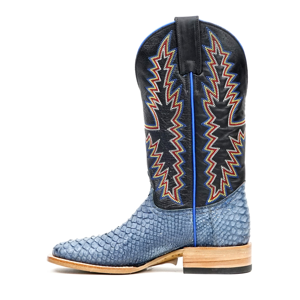 Braxton Python Boots - Denim Blue - Square Toe