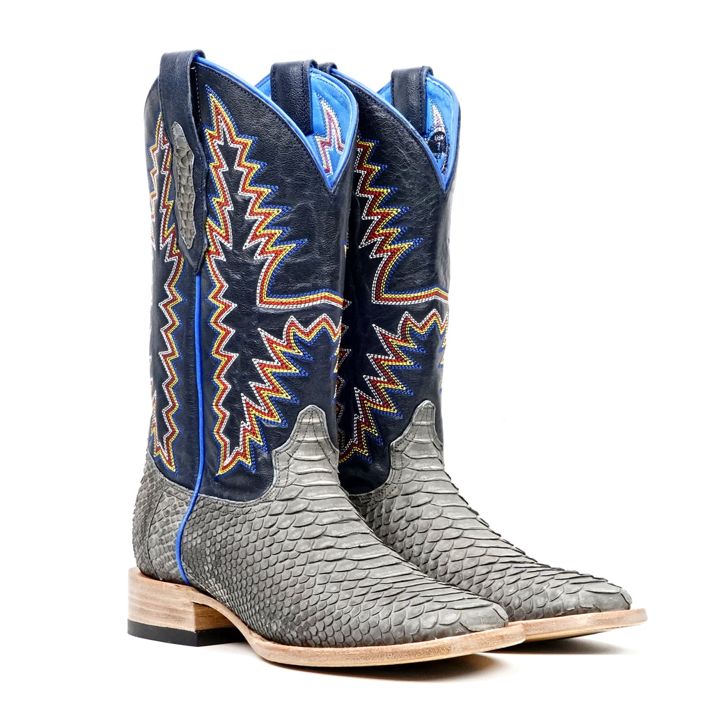 Braxton Python Boots - Matte Gray - Square Toe