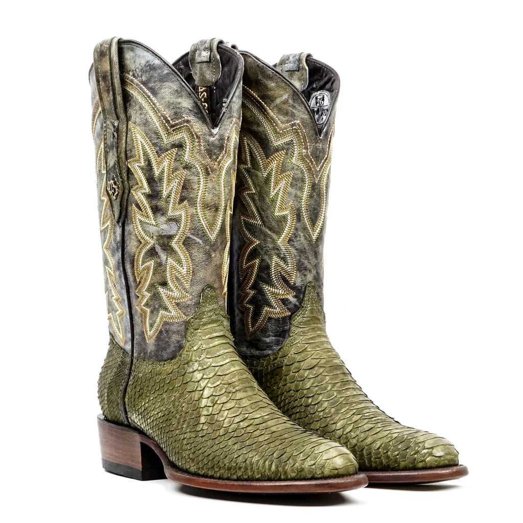 Tanner Python Boots - Jungle Green - Roper Toe (PN240)