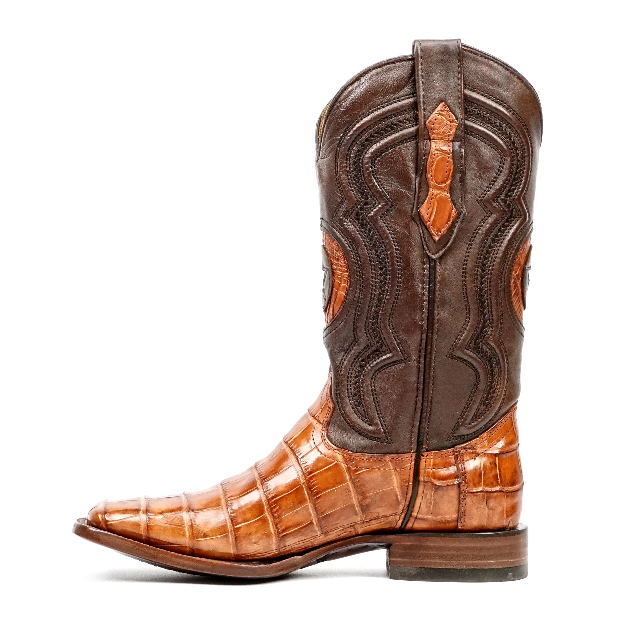 James Alligator Belly Boots - Brandy - Square Toe (LG10)