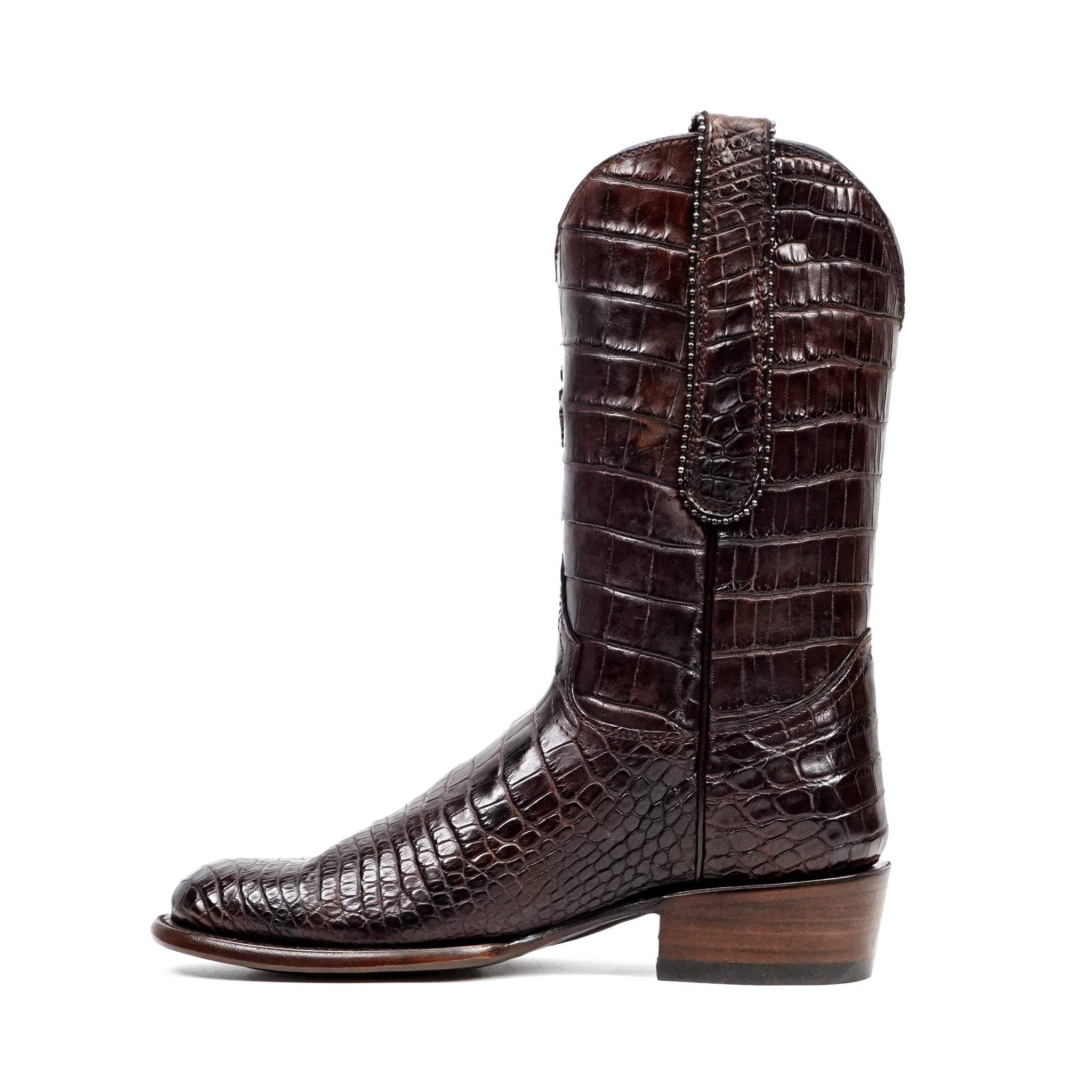 James Platinum Full Alligator Boots - Espresso Brown - Round Toe