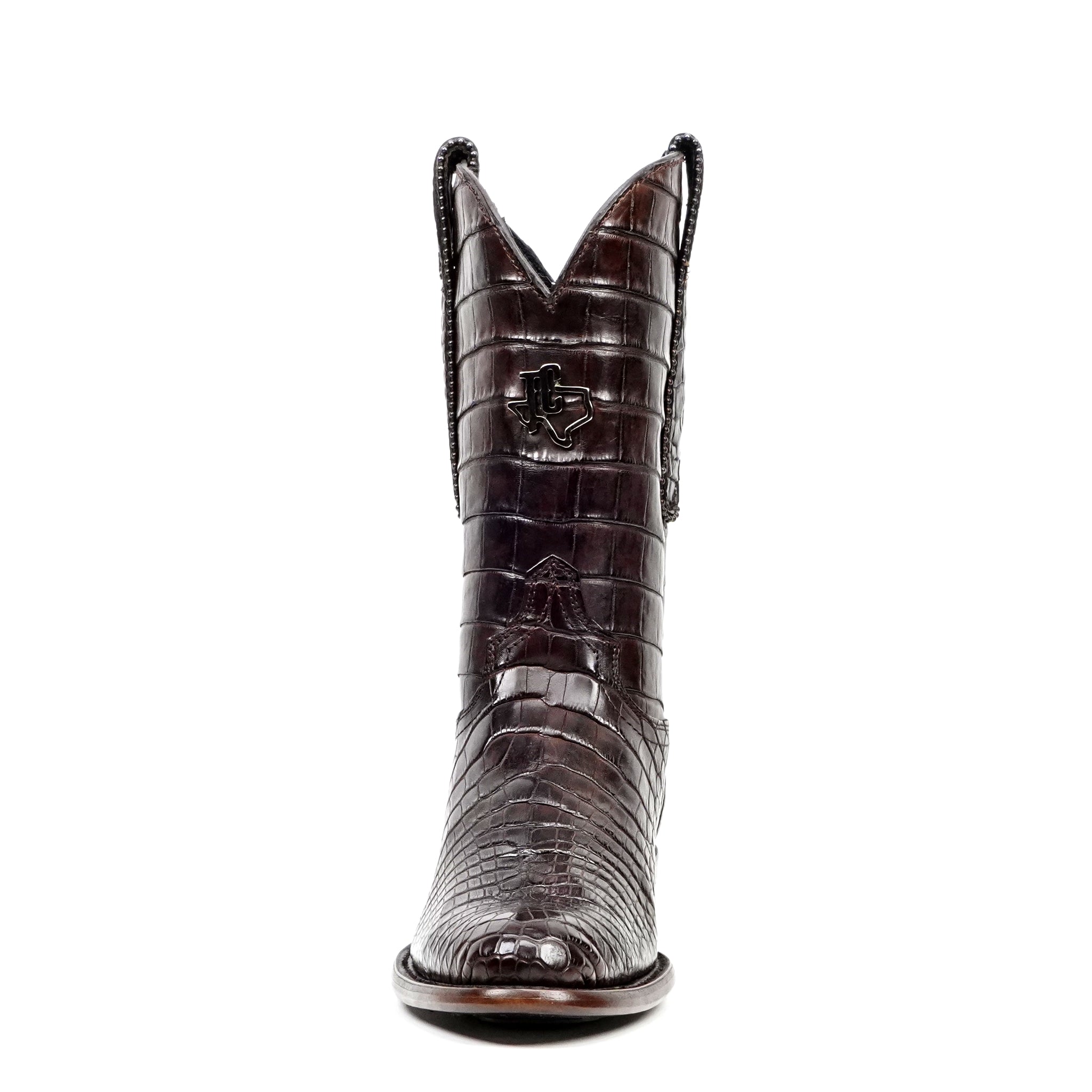 James Platinum Full Alligator Boots - Espresso Brown - Round Toe