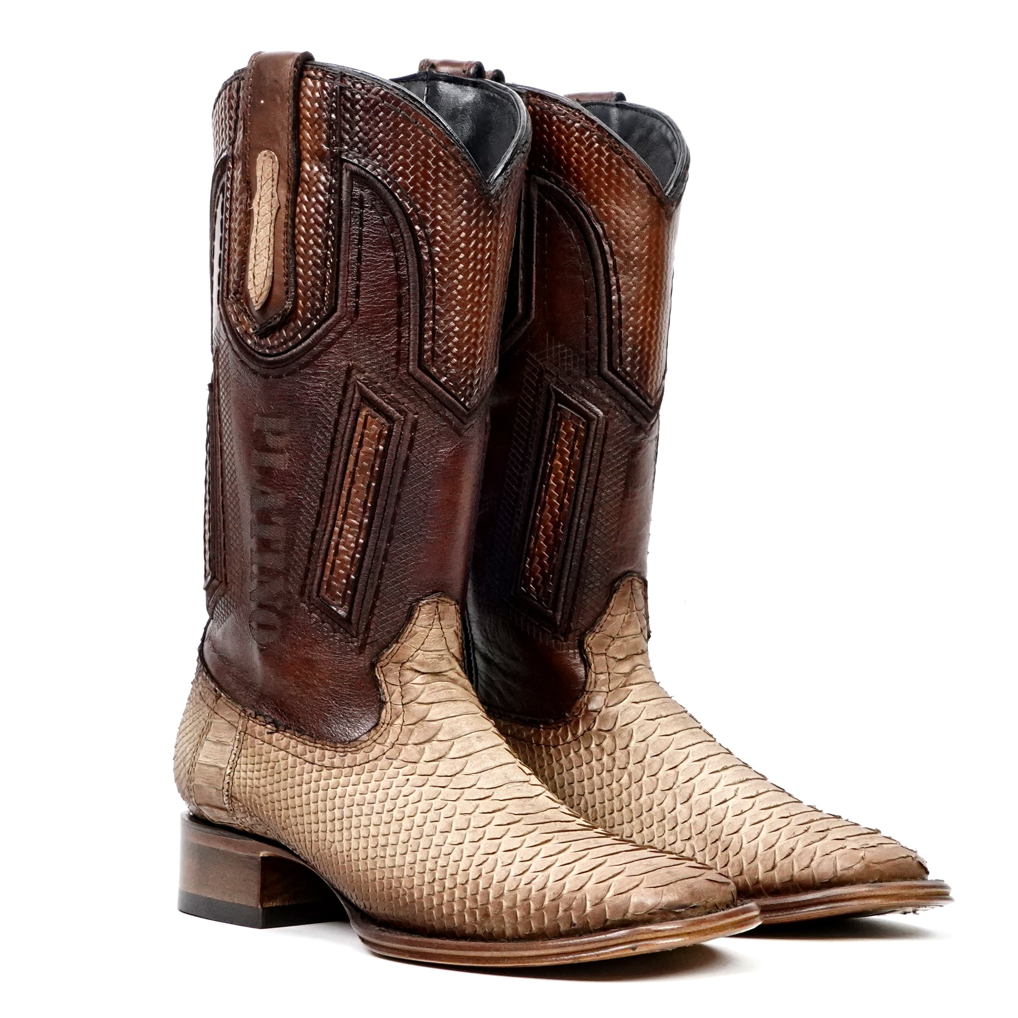Tanner Platinum Python Boots - Cappuccino - Square Toe