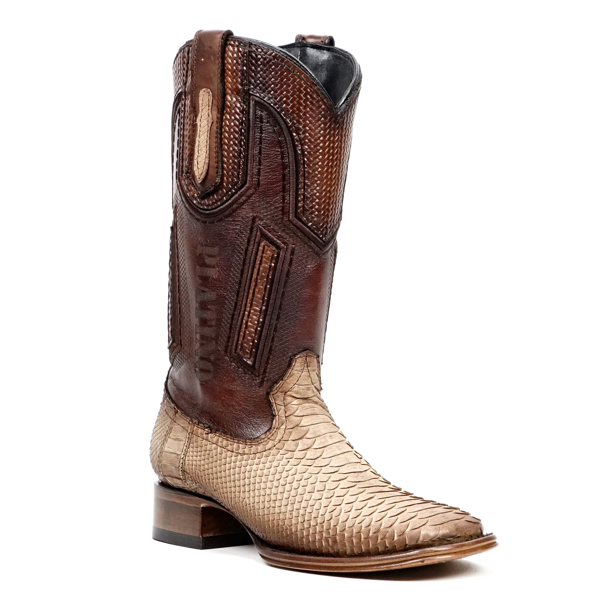 Tanner Platinum Python Boots - Cappuccino - Square Toe