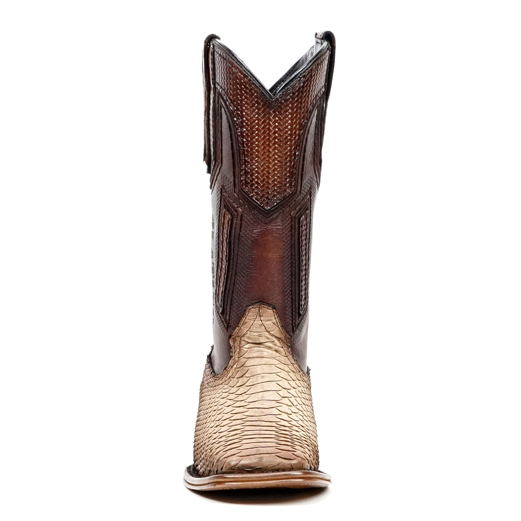 Tanner Platinum Python Boots - Cappuccino - Square Toe - Gomez Western Wear