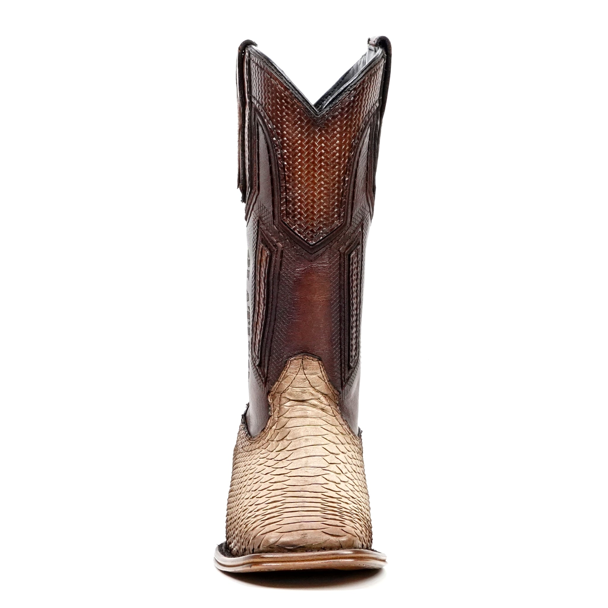 Tanner Platinum Python Boots - Cappuccino - Square Toe