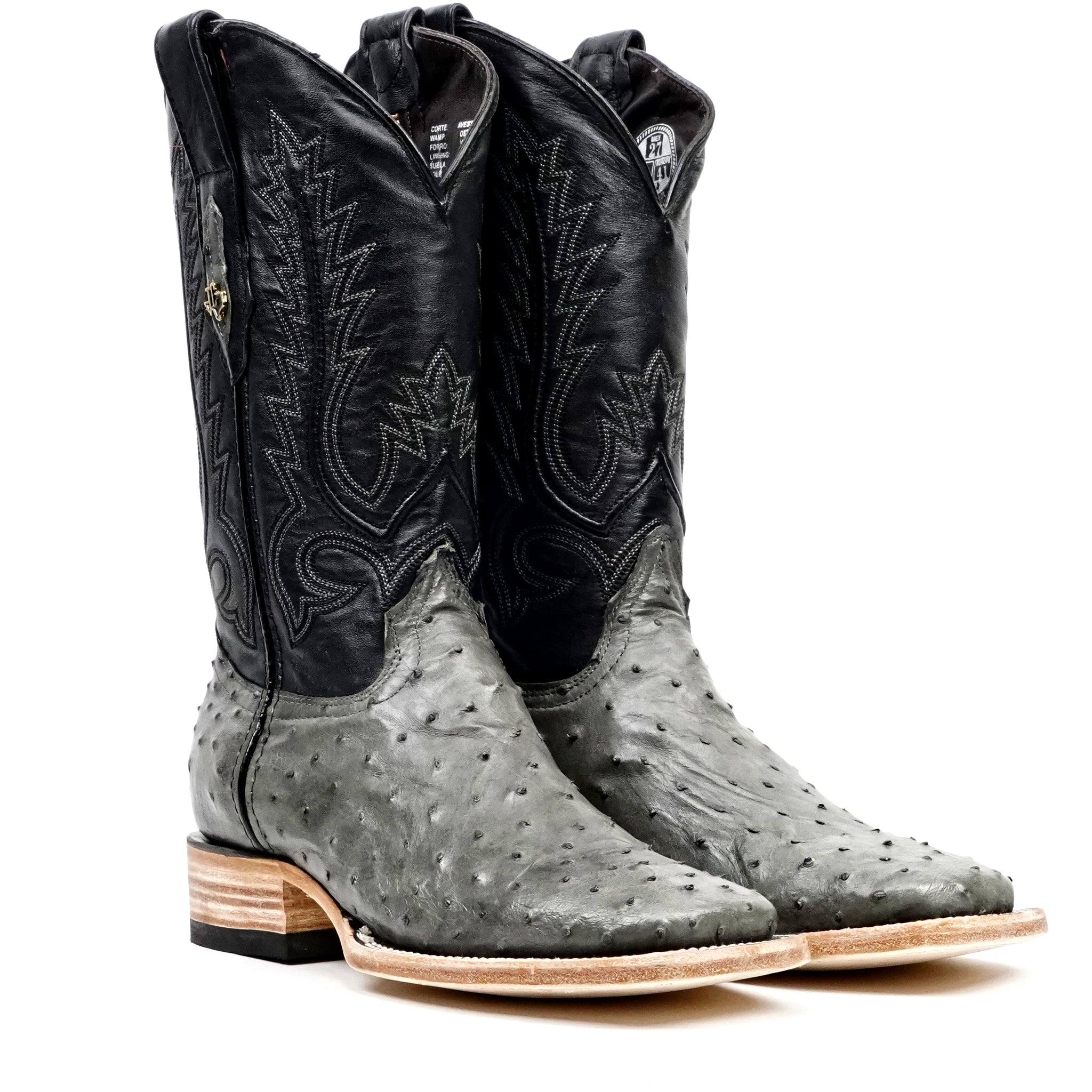 Austin Ostrich Boots - Gray - Square Toe (AV20)