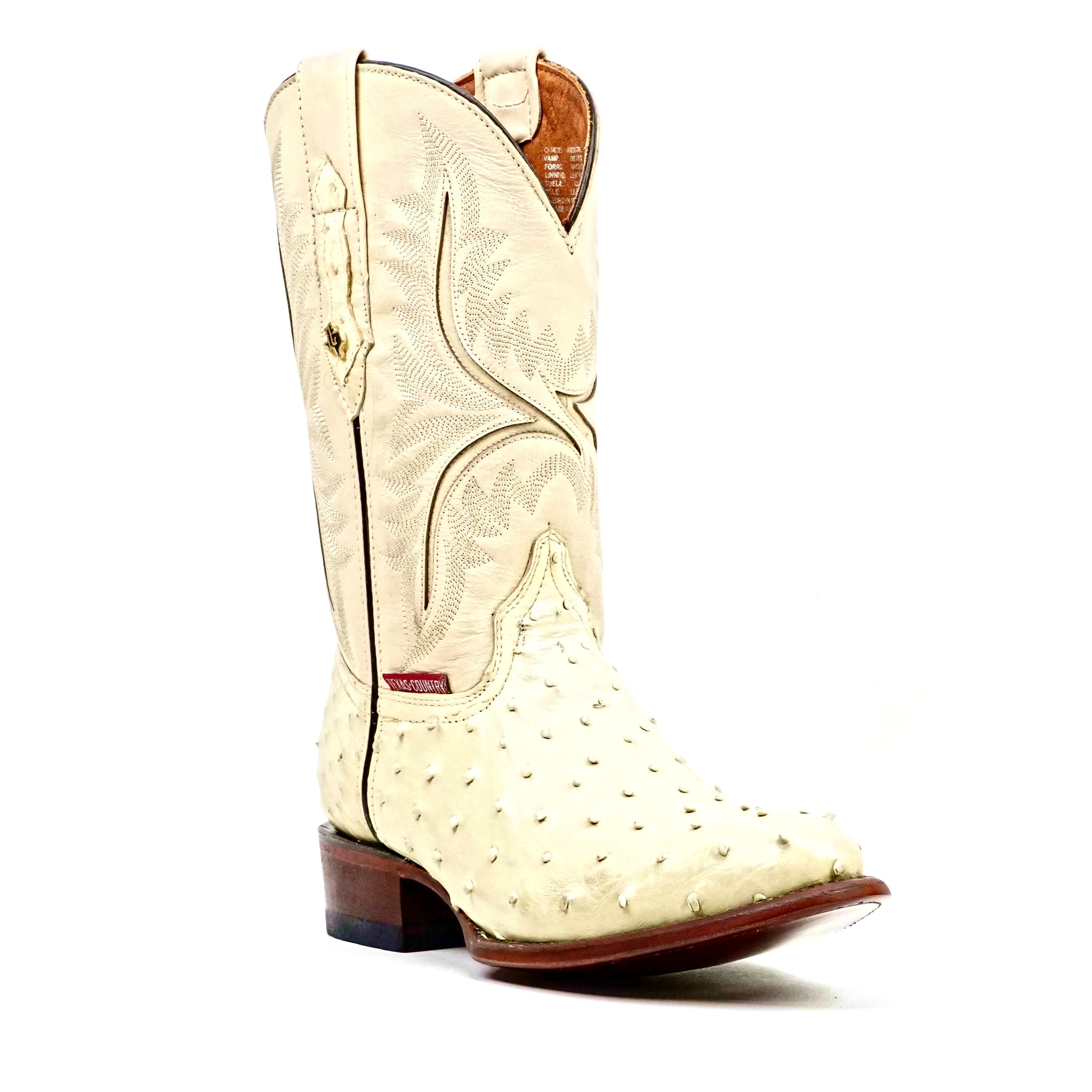Austin Ostrich Boots - Bone - Round Toe (AV230)