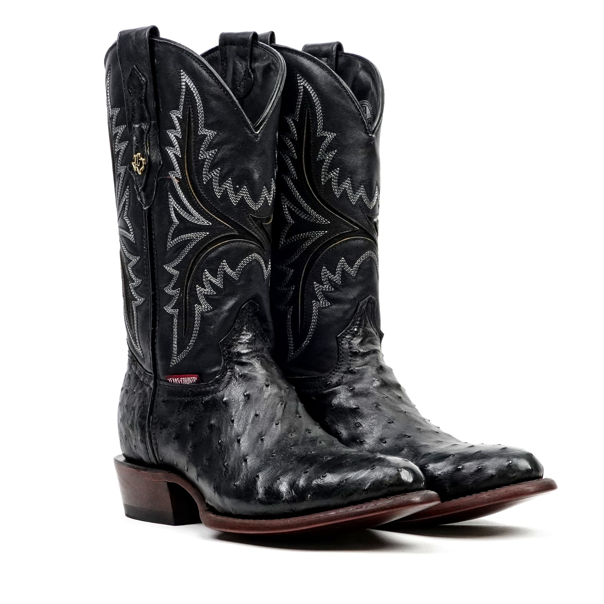 Austin Ostrich Boots - Black - Round Toe (AV230)