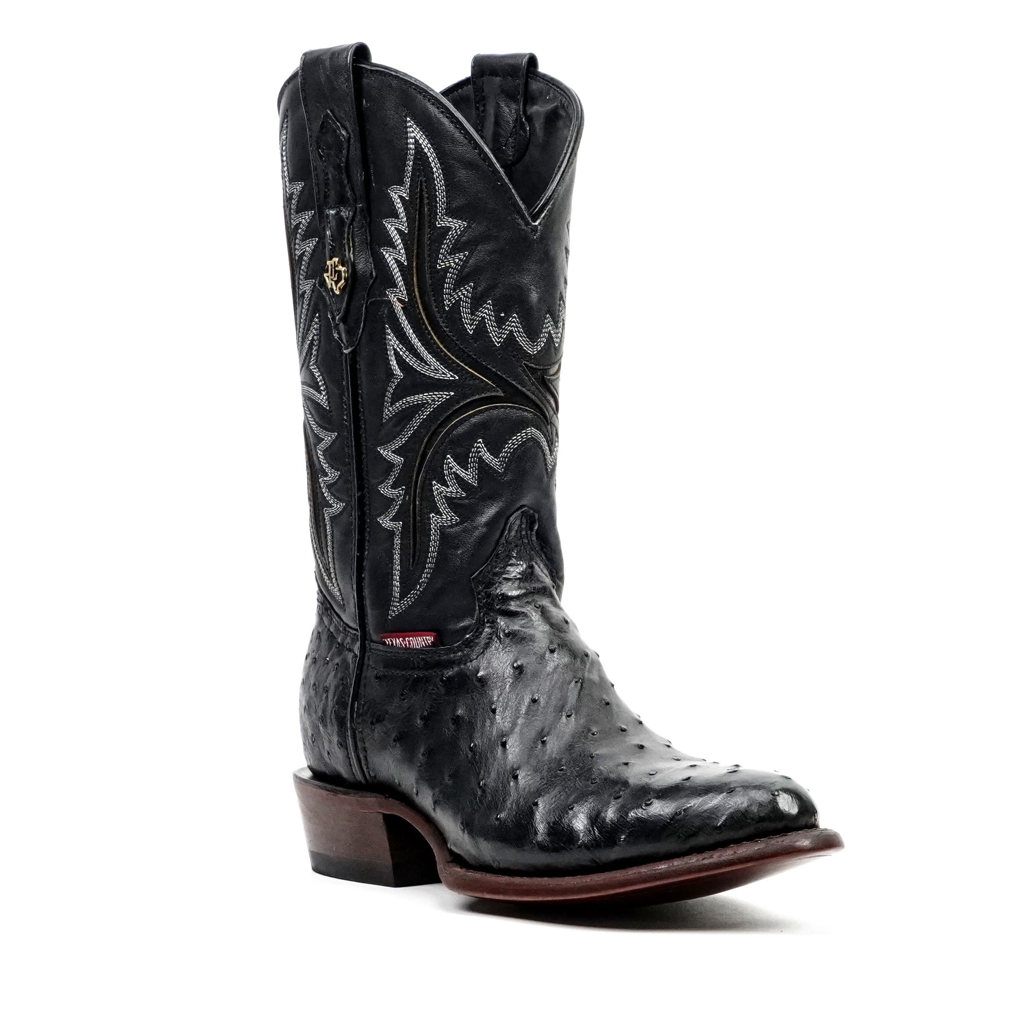 Austin Ostrich Boots - Black - Round Toe (AV230)