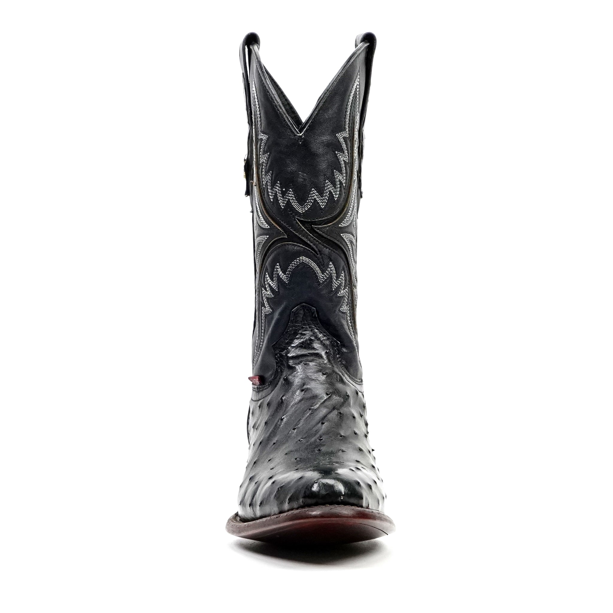 Austin Ostrich Boots - Black - Round Toe (AV230)