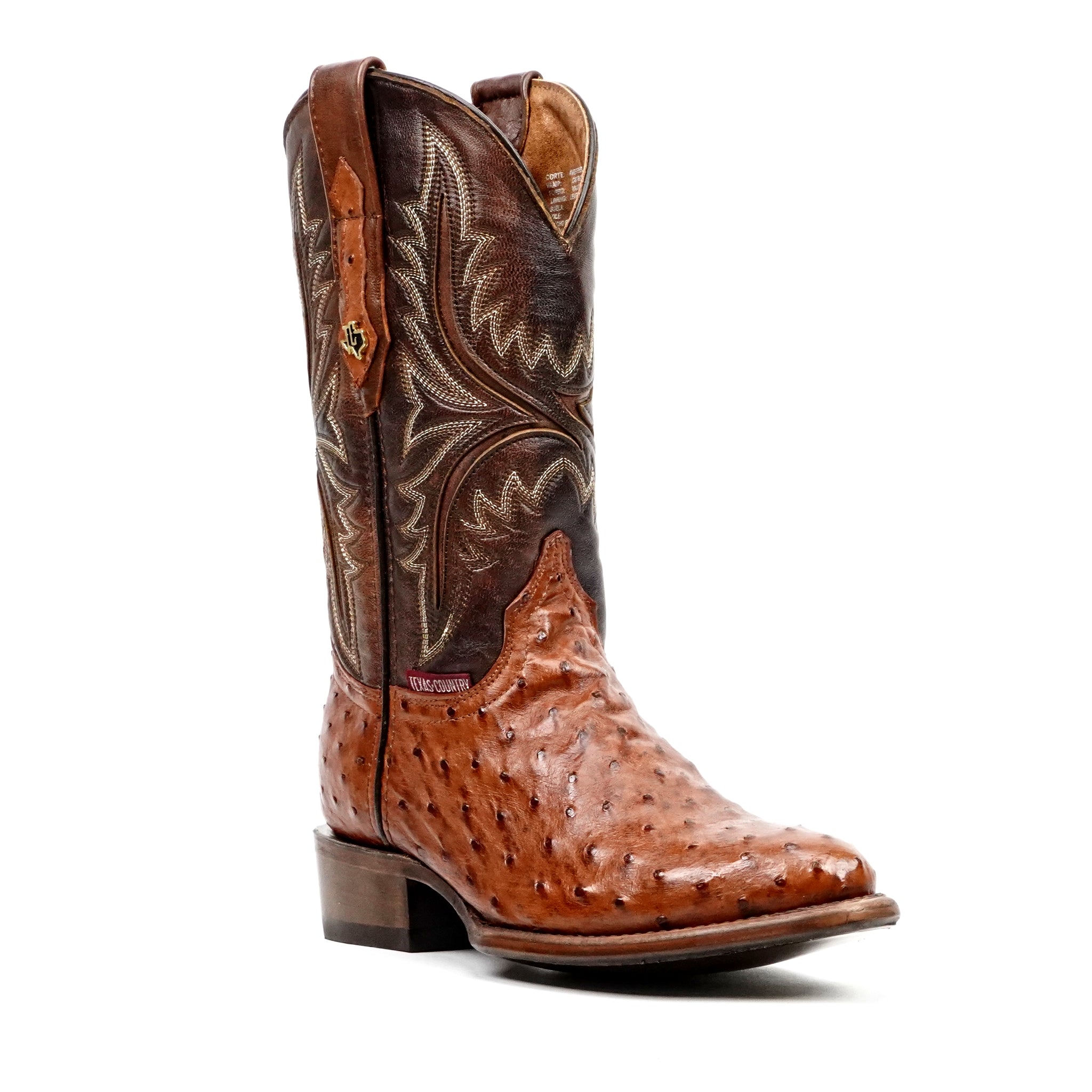 Austin Ostrich Boots - Brandy - Round Toe (AV230)