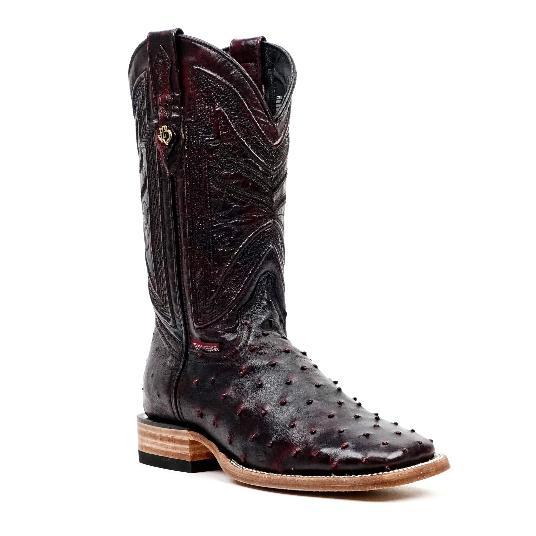 Austin Ostrich Boots - Black Cherry - Square Toe (AV20)