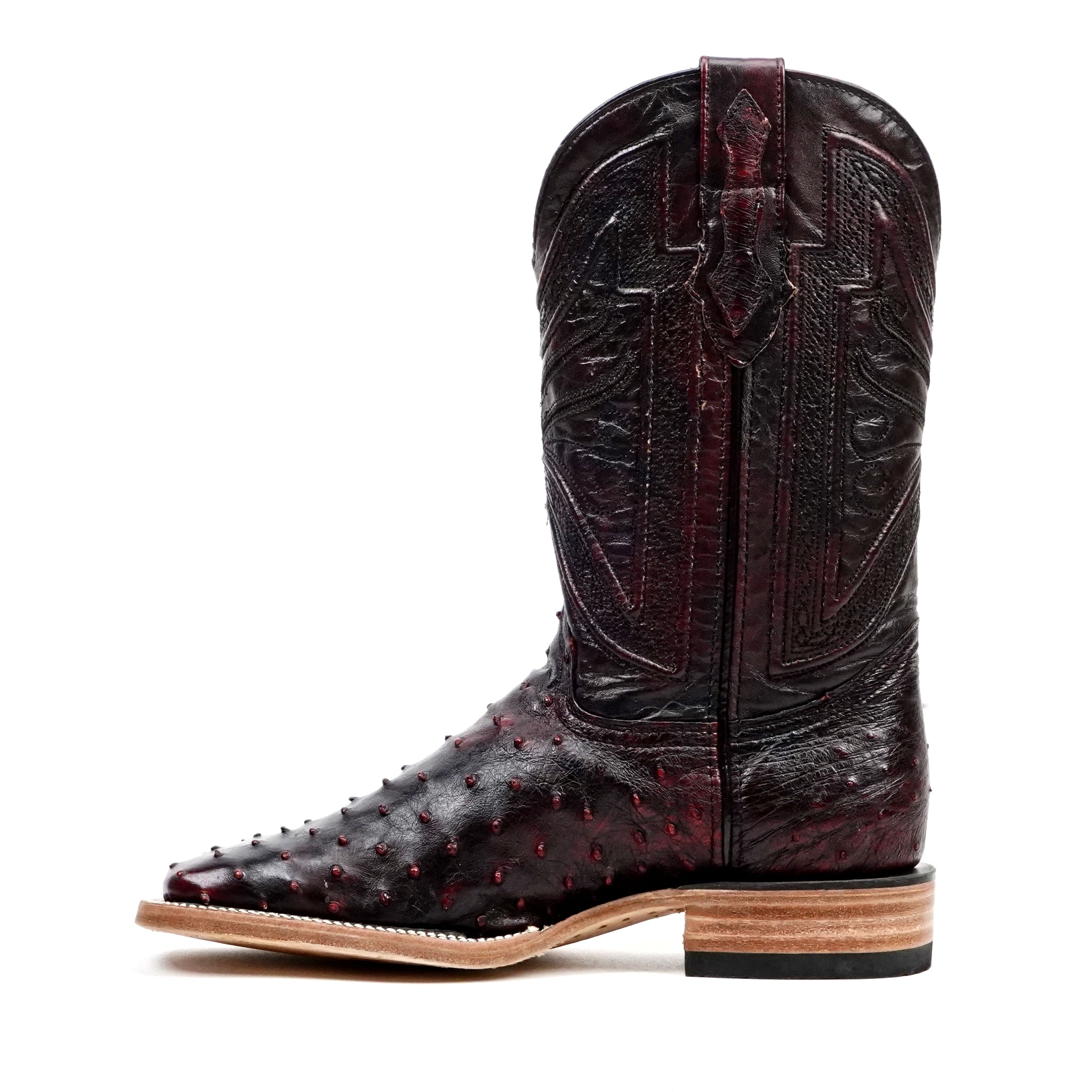 Austin Ostrich Boots - Black Cherry - Square Toe (AV20)
