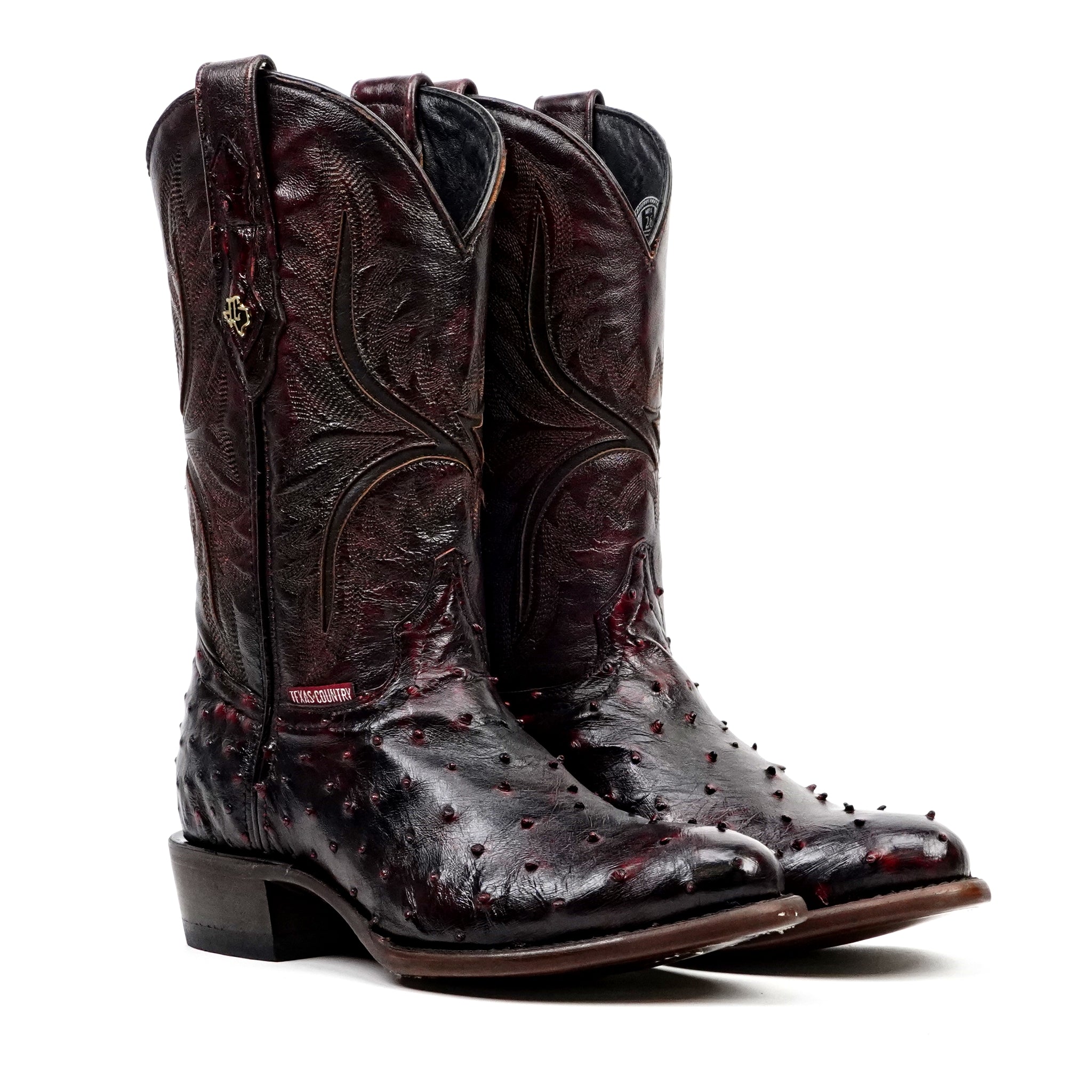 Austin Ostrich Boots - Black Cherry - Round Toe (AV230)