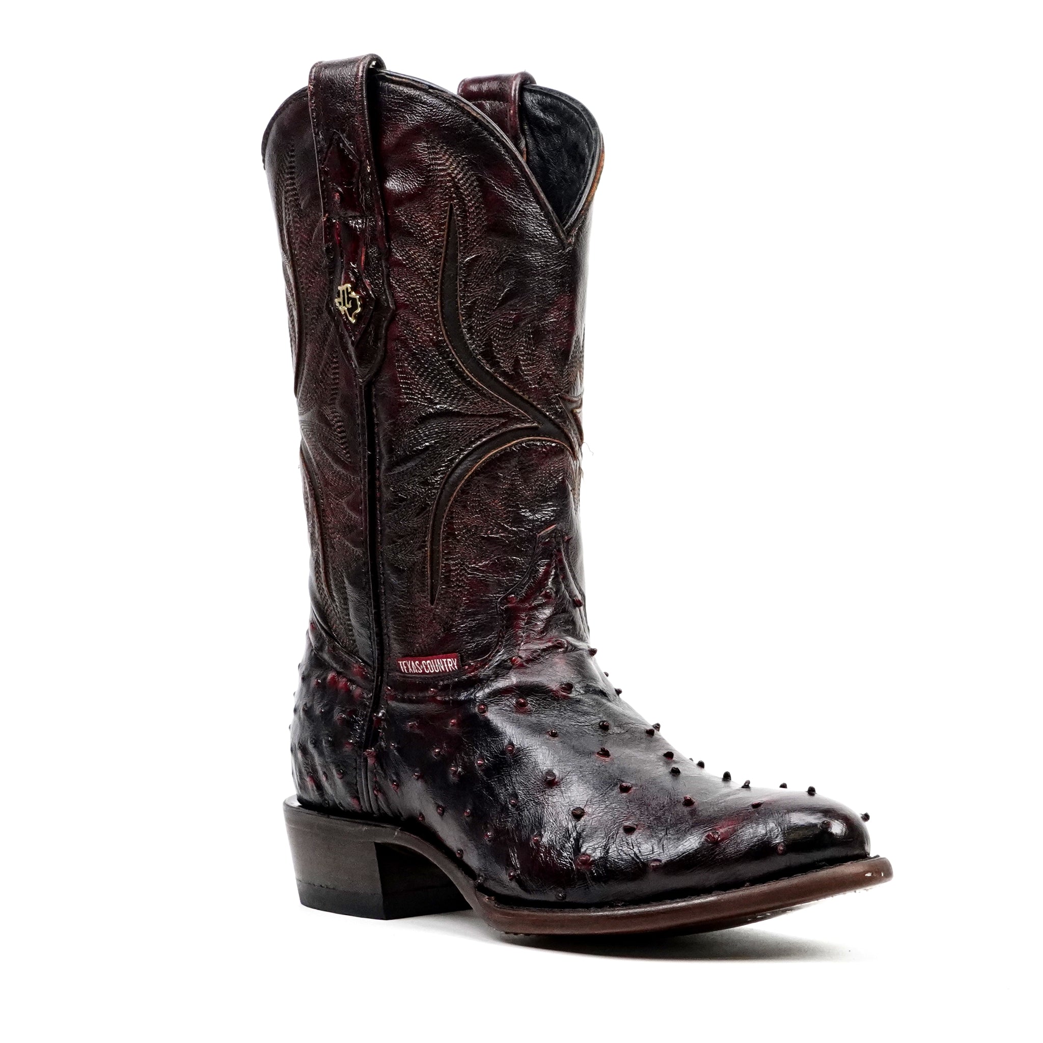 Austin Ostrich Boots - Black Cherry - Round Toe (AV230)