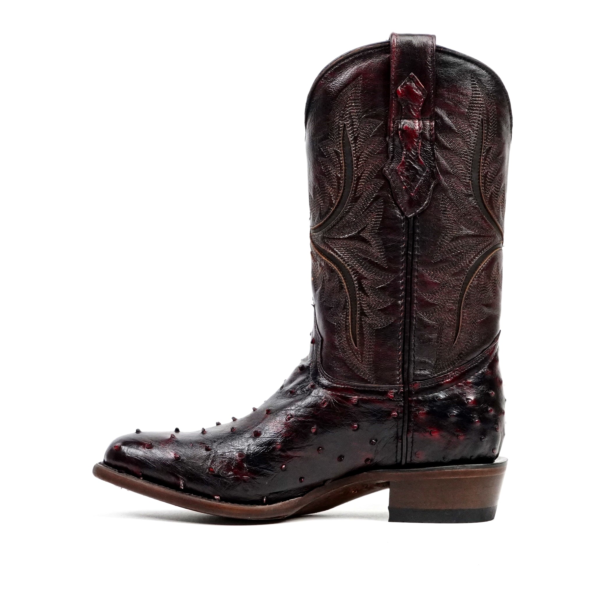 Austin Ostrich Boots - Black Cherry - Round Toe (AV230)