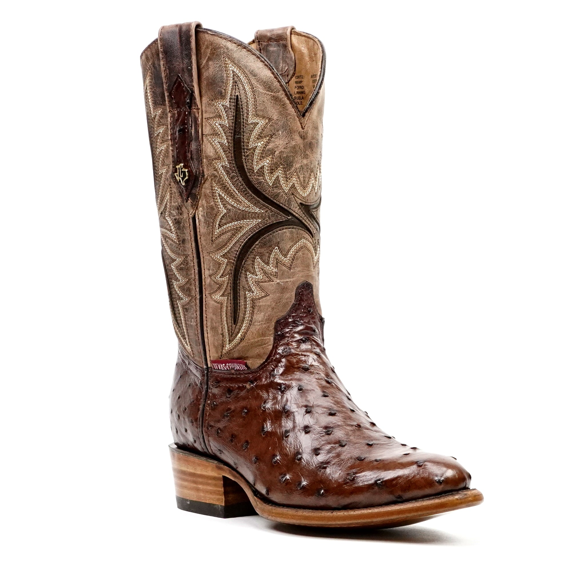 Austin Ostrich Boots - Tobacco - Round Toe (AV230)