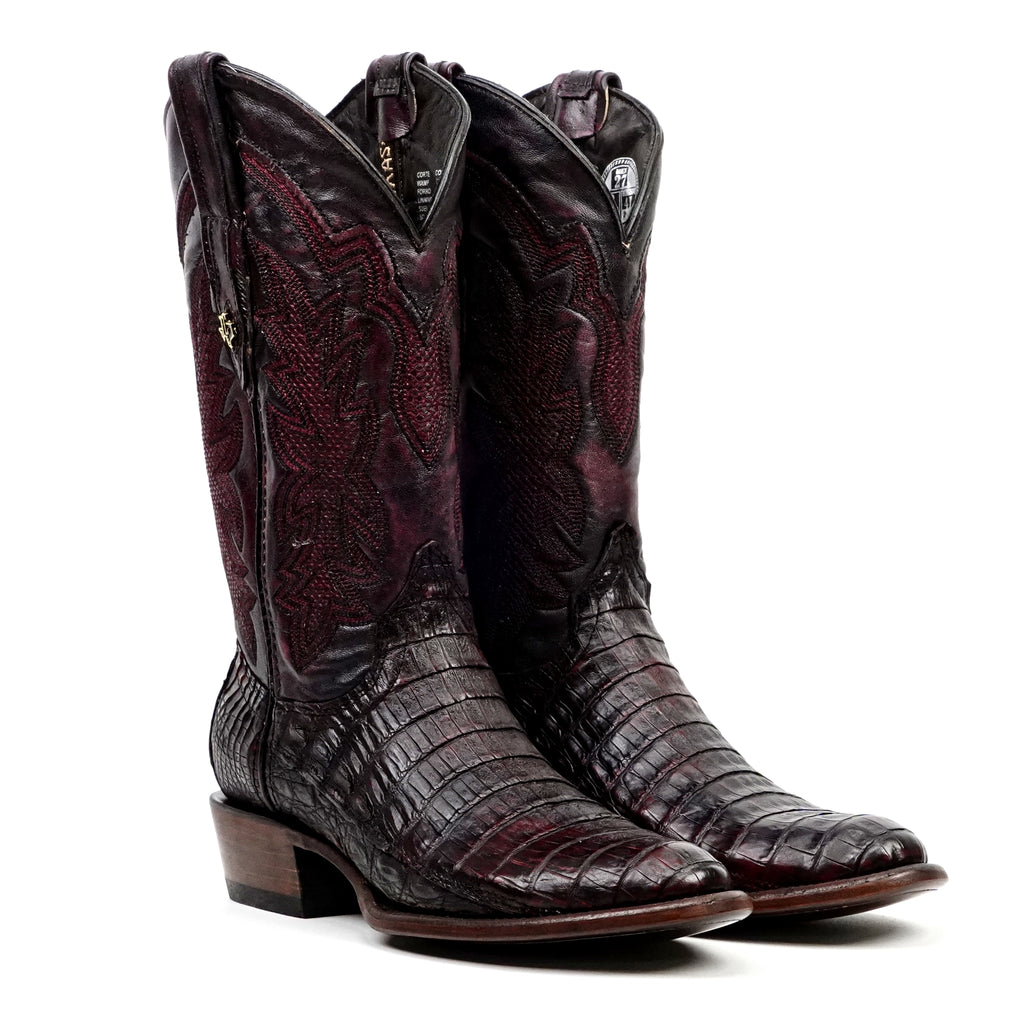 Rhodes Caiman Hornback Boots - Black Cherry - Round Toe (LM220) - Gomez Western Wear