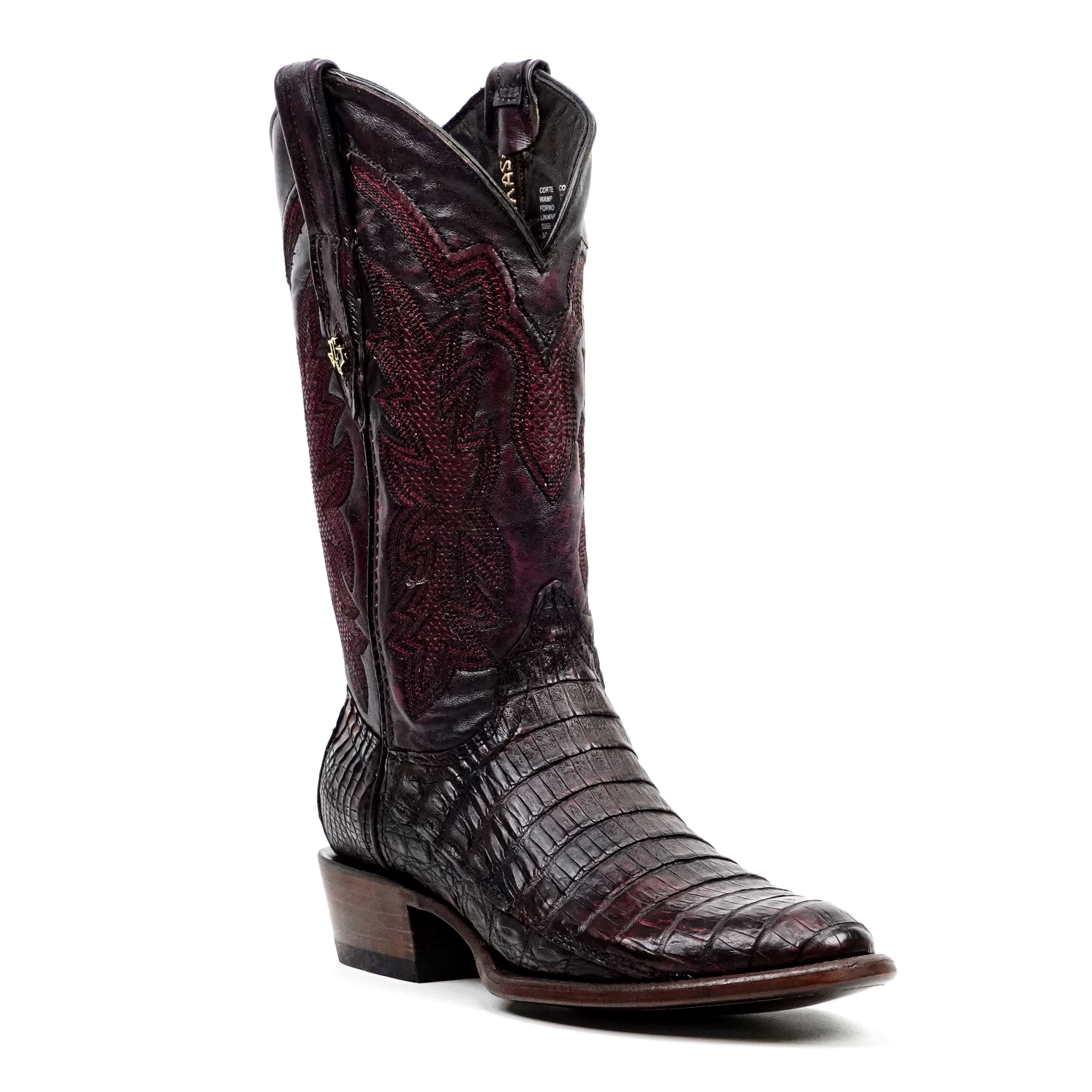 Rhodes Caiman Hornback Boots - Black Cherry - Round Toe (LM220) - Gomez Western Wear