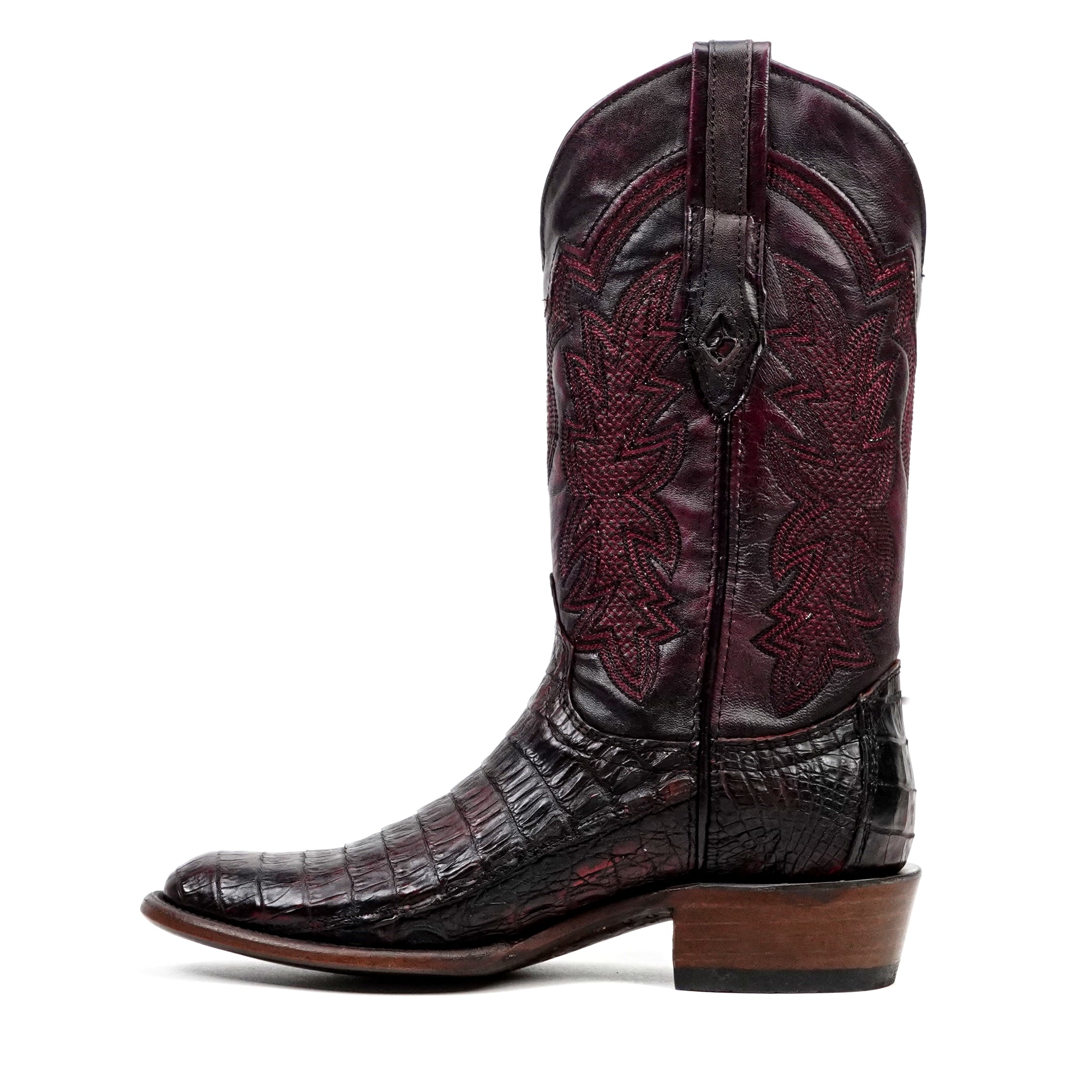 Rhodes Caiman Hornback Boots - Black Cherry - Round Toe (LM220) - Gomez Western Wear