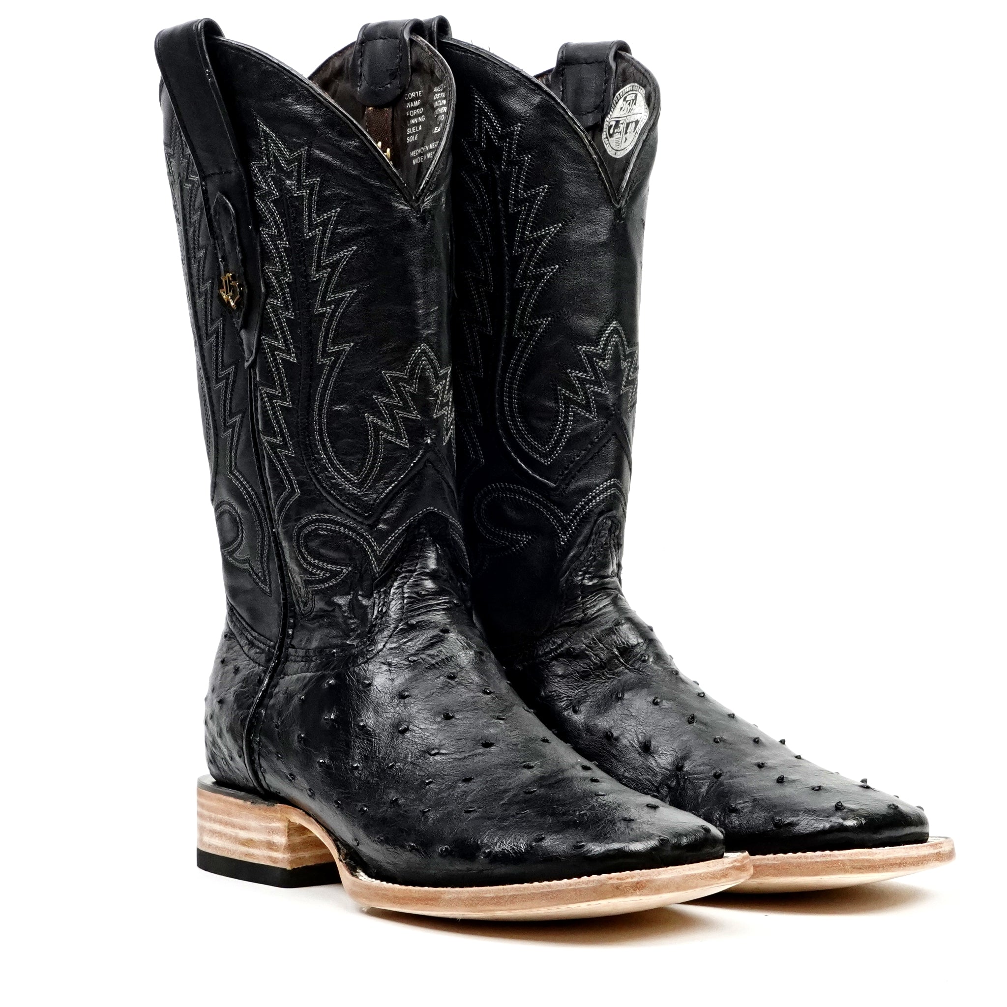 Austin Ostrich Boots - Black - Square Toe (AV20)