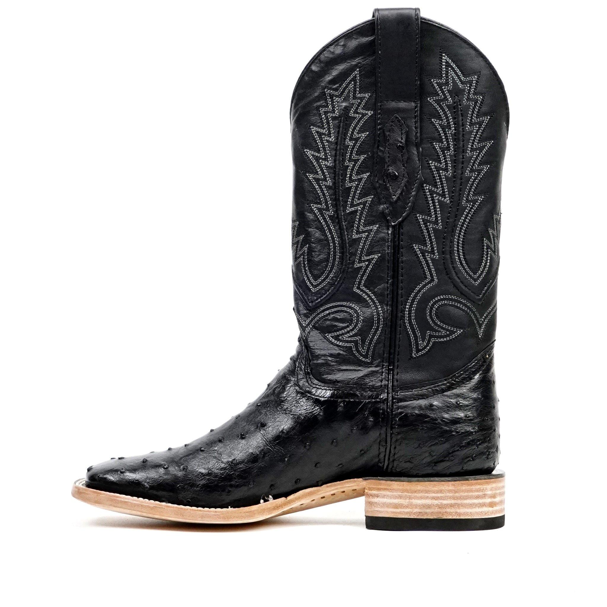Austin Ostrich Boots - Black - Square Toe (AV20)
