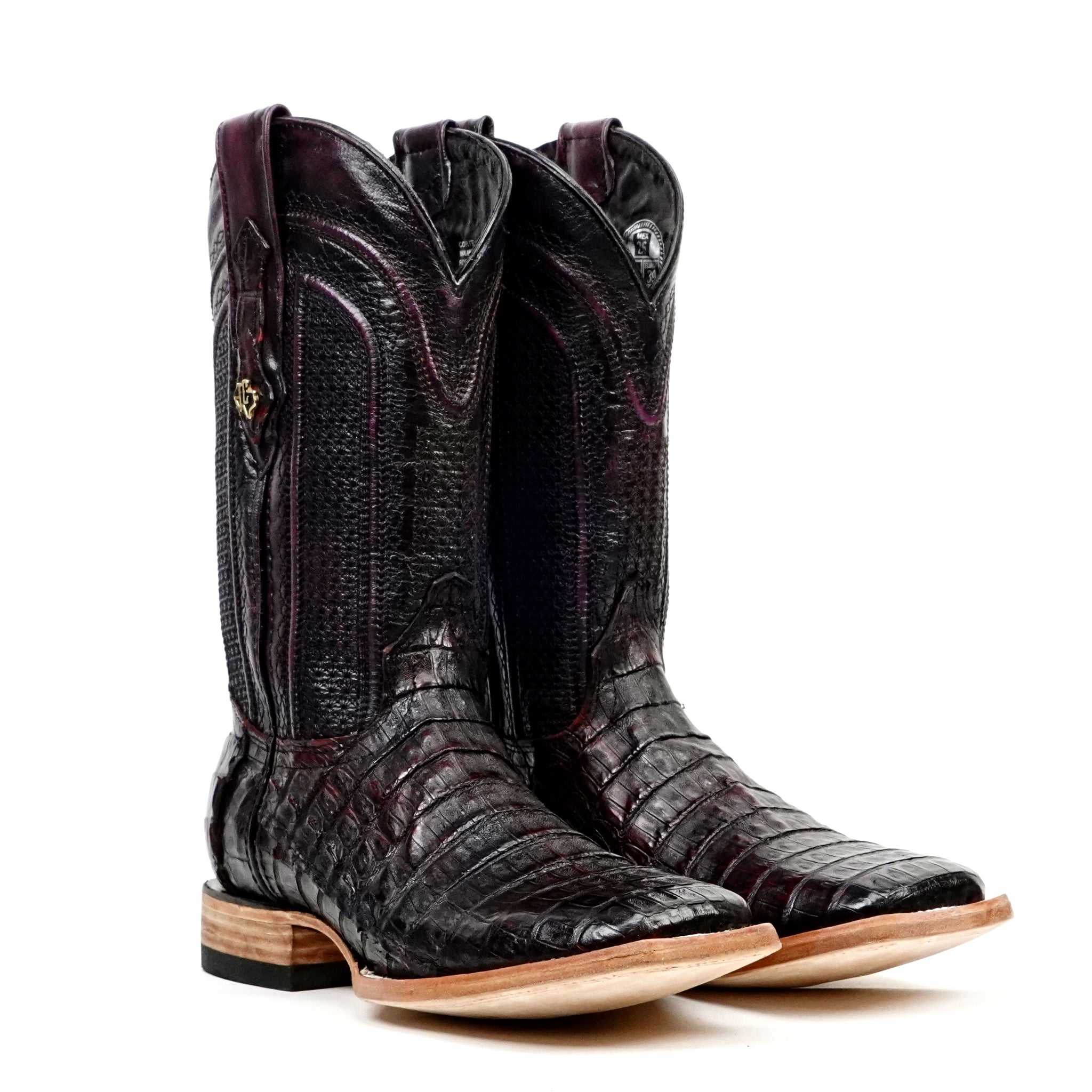 Rhodes Caiman Belly Boots - Black Cherry - Square Toe (LM10) - Gomez Western Wear