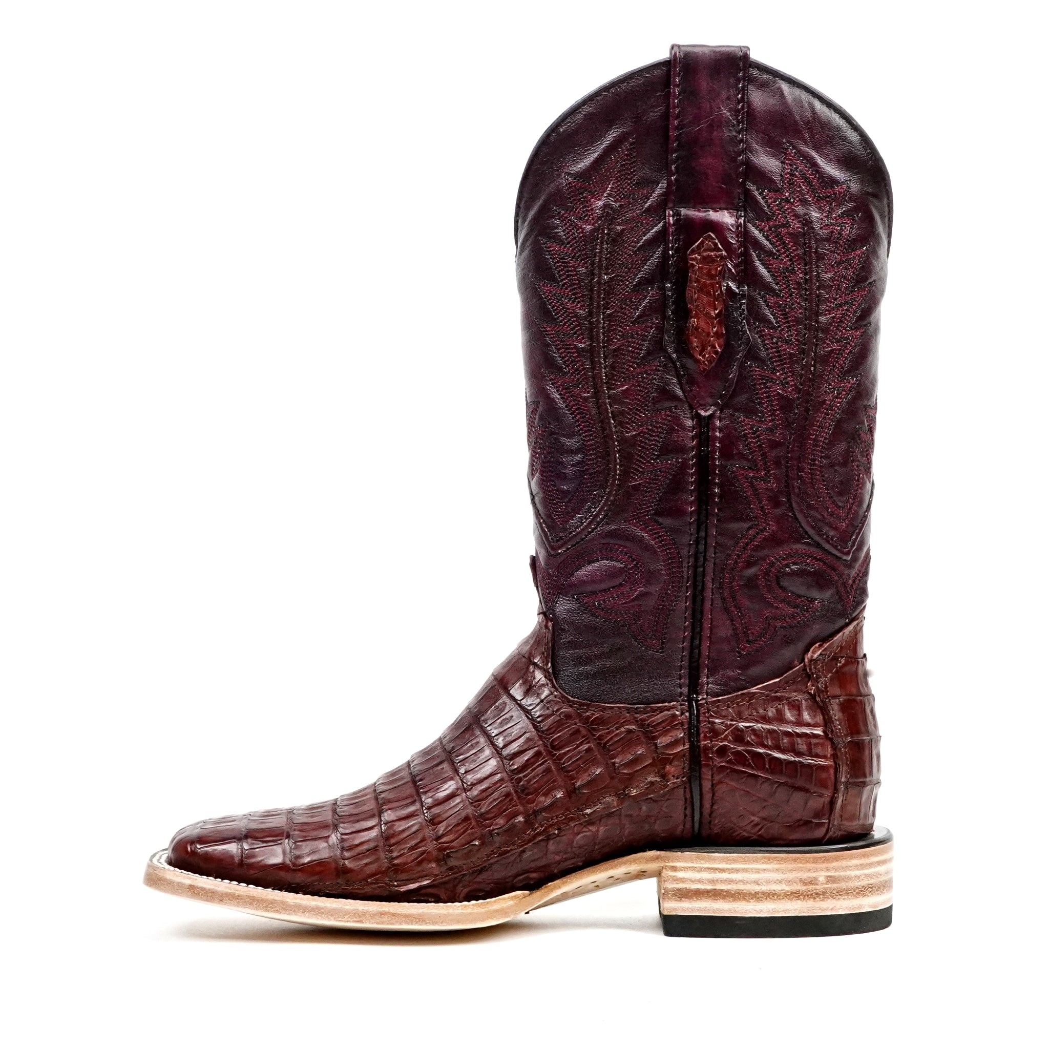 Rhodes Caiman Belly Boots - Wine - Square Toe (LM10) - Gomez Western Wear