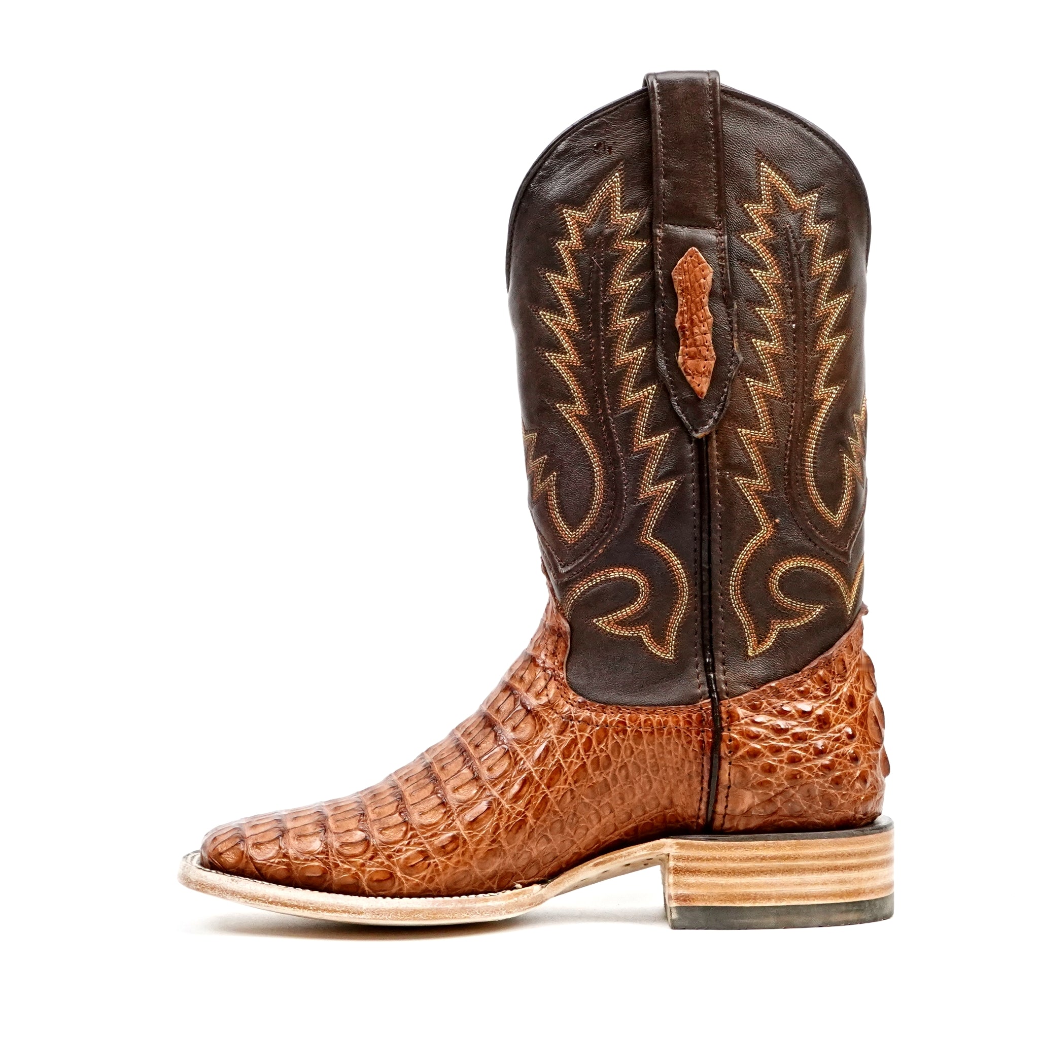 Rhodes Caiman Hornback Boots - Brandy - Square Toe (LM10) - Gomez Western Wear